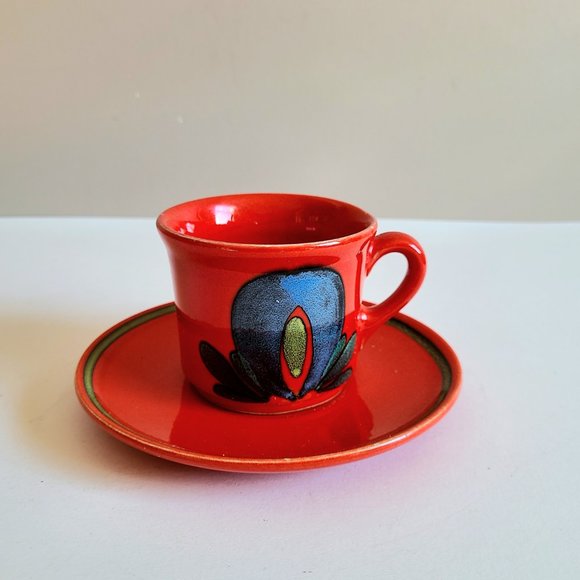 Hand painted vibrant colors tea coffee cup with saucer. - Picture 2 of 9